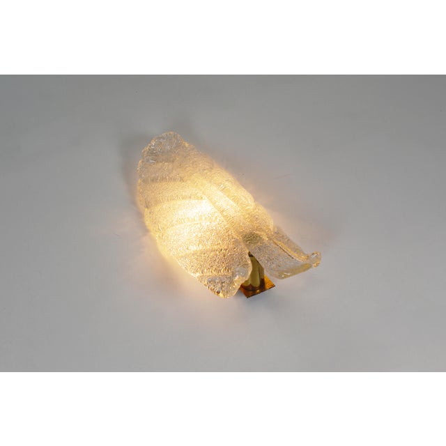 Metal Large Leaf-Shaped Wall Lamps in Murano Glass from Barovier & Toso, 1960s, Set of 2 For Sale - Image 7 of 8