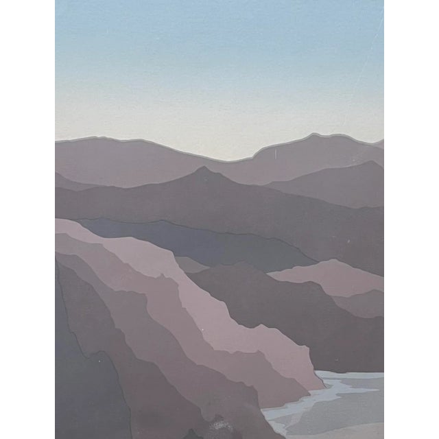 Sensual abstracted landscape attributed to artist Robert Wilson. Circa 1970s-80s. Cool pastel tones. A wonderful addition...