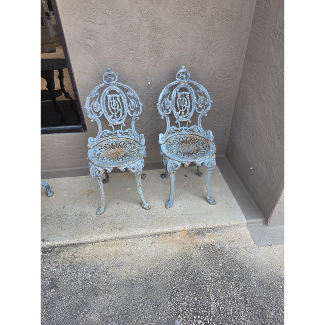 Metal Victorian Style Garden Table and Chair Set For Sale - Image 7 of 18