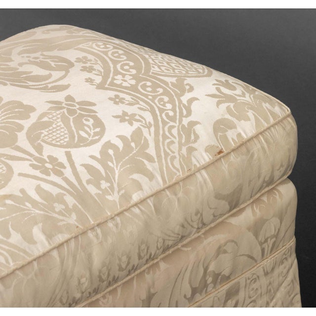 White Modern White Silk Damask Upholstered Ottoman For Sale - Image 8 of 8