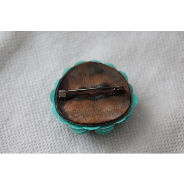 Round Blue Floral Brooch, France, 1940s For Sale - Image 6 of 9