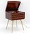 "Orthophonic" record player with brass legs and mahogany case. Model 7-HF5, 1956-57. Paper tag on underside. It turns on...