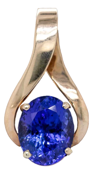 2.5cts Tanzanite Solitaire Estate Pendant in 14k Solid Yellow Gold | Ov 10x8mm