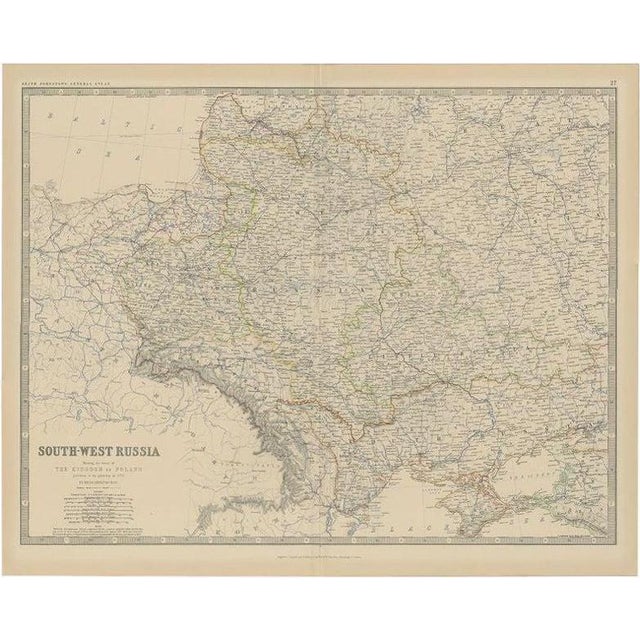 Late 19th Century Antique Map of Southern Russia by Johnston, 1882 For Sale - Image 5 of 5