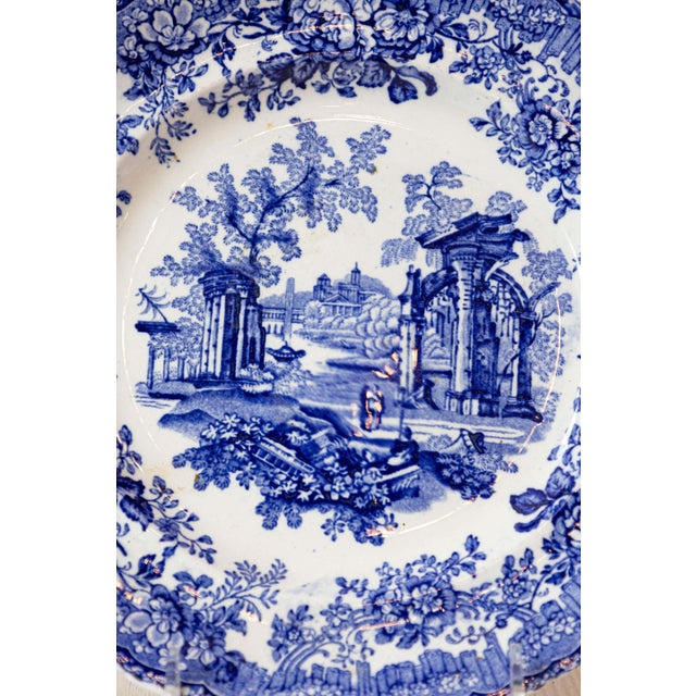 English 19th Century Transfer Blue and White Plates with Ruins and Floral Décor For Sale In Atlanta - Image 6 of 6