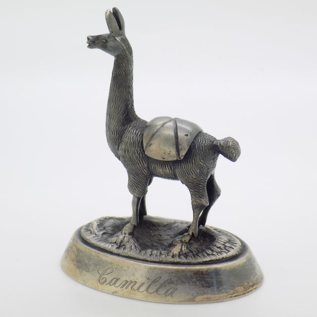Art Deco Vintage Peruvian Handmade Genuine Sterling Silver Camusso Brand Llama Figurine For Sale - Image 3 of 10