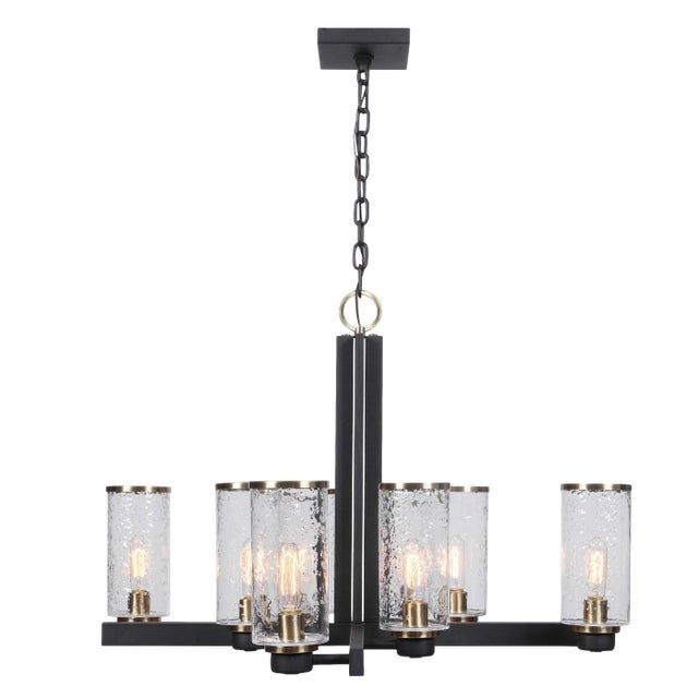 Industrial Chandelier Black and Brass For Sale