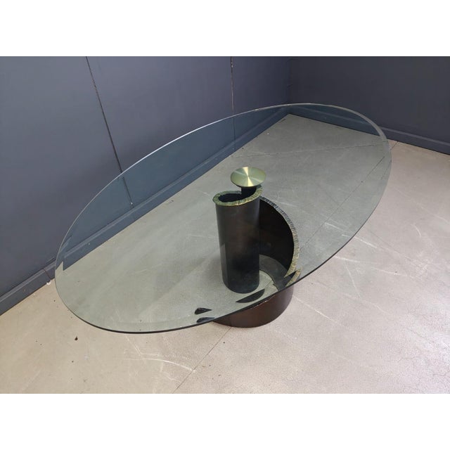Brutalist Glass and Bronze Dining Table attributed to Barilone for Roche Bobois, 1990s For Sale - Image 6 of 16