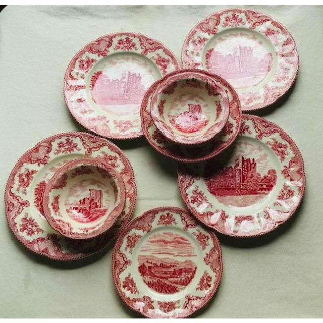 Johnson Bros "Old Britain Castles" Red Transferware Breakfast Set, 8 Pieces — C. 1980s, England For Sale - Image 10 of 18