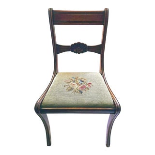 1930s American Depression Era Duncan Phyfe Style Mahogany Chair With Needlepoint Seat For Sale
