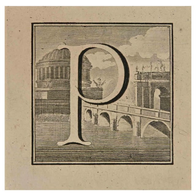 Luigi Vanvitelli, Letter of the Alphabet P, Etching, 18th Century For Sale