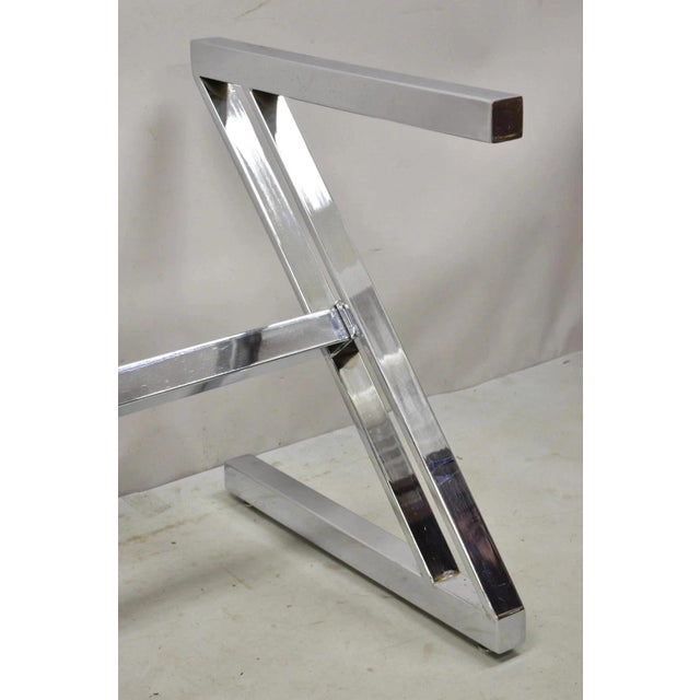 Late 20th Century Vintage Mid Century Modern Chrome Frame Z Shaped Metal Desk Dining Table Base For Sale - Image 5 of 11