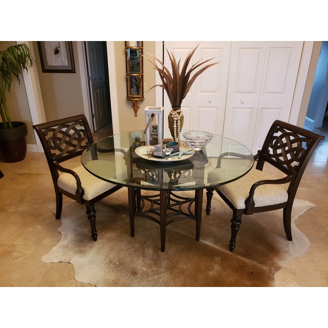 Tommy Bahama (By Lexington) Royal Kahala Sugar and Lace Glass-Topped Dining Table For Sale In Savannah - Image 6 of 16