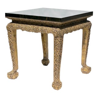 1950s Chinese Export Carved Giltwood French Style Table With Faux Marble Top For Sale