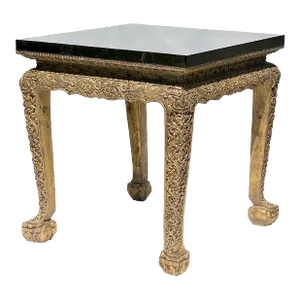 1950s Chinese Export Carved Giltwood French Style Table With Faux Marble Top