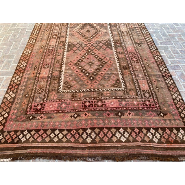 Tribal Vintage Maimana Kilim Rug in Rose, Brown and Cream, 8.2 X 13.4 Ft For Sale - Image 3 of 10
