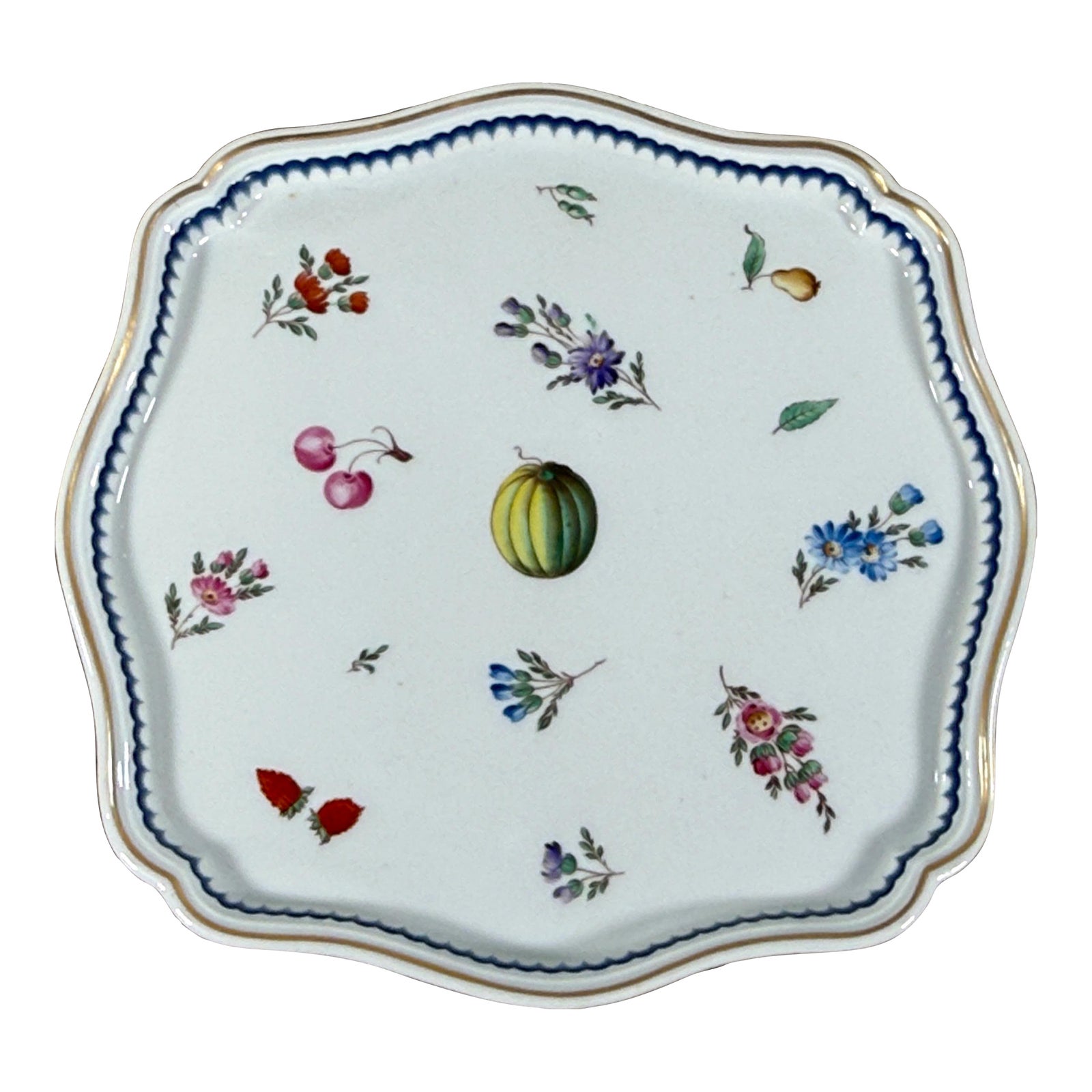 Richard Ginori Italian Faience Square Dish With Scattered Fruit and Floral Decoration
