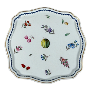 Richard Ginori Italian Faience Square Dish With Scattered Fruit and Floral Decoration