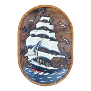 Relief Wood Carving Depicting the Last Wooden Whaleship in the World, The Charles W. Morgan