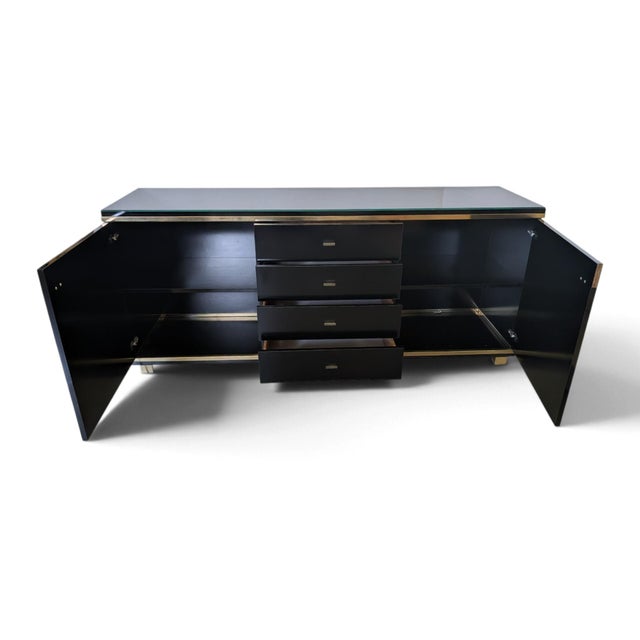 Wooden and Brass Sideboard with Smoked Glass Top, 1970s For Sale - Image 4 of 11