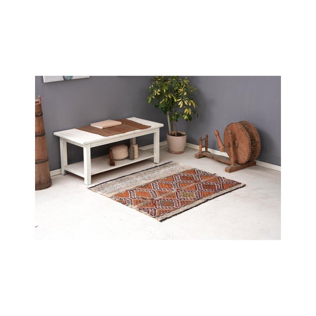 Embroidered Vintage Turkish Kilim Rug - 3`9″ X 4`5″ For Sale In Los Angeles - Image 6 of 6