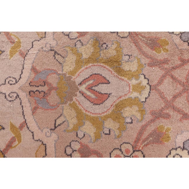 Rose 1920s Abstract Indian Handmade Wool Rug For Sale - Image 8 of 9