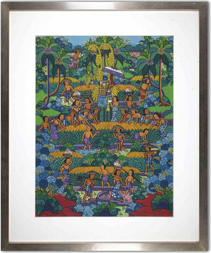 Balinese Women, Mid-20th Century, Tempera on Paper, Framed