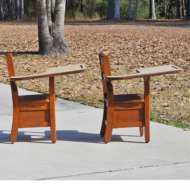 Early 20th Century Antique Oak School Desk, Chair W/ Attached Desktop & Storage Compartment Underneath, Set of 2 For Sale - Image 5 of 6