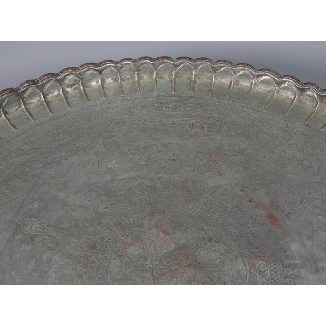 Silver Oriental Islamic Engraved Copper Table Tray, 1930s For Sale - Image 8 of 17