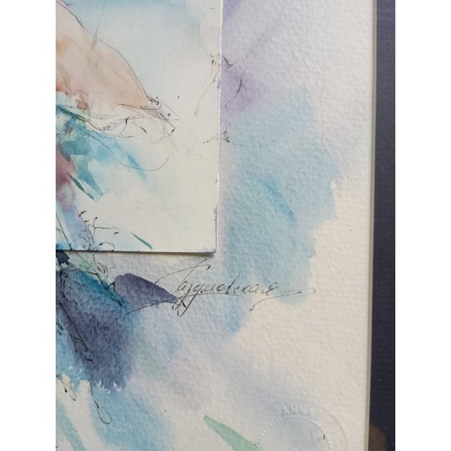 Contemporary Early AnnaArt Watercolor “Floral Nude Study” – Signed & Embossed Original, Framed For Sale - Image 3 of 3