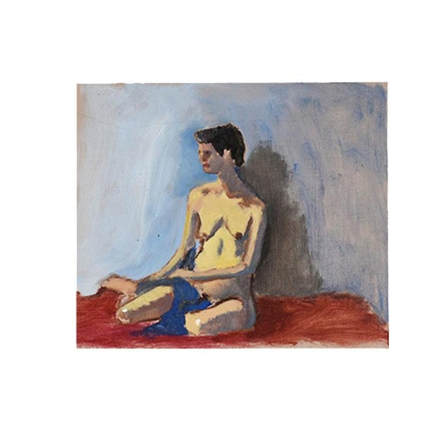 Nude Portrait Painting of a Woman in Red and Blue - 12" X 16" For Sale