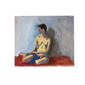 Nude Portrait Painting of a Woman in Red and Blue - 12" X 16"