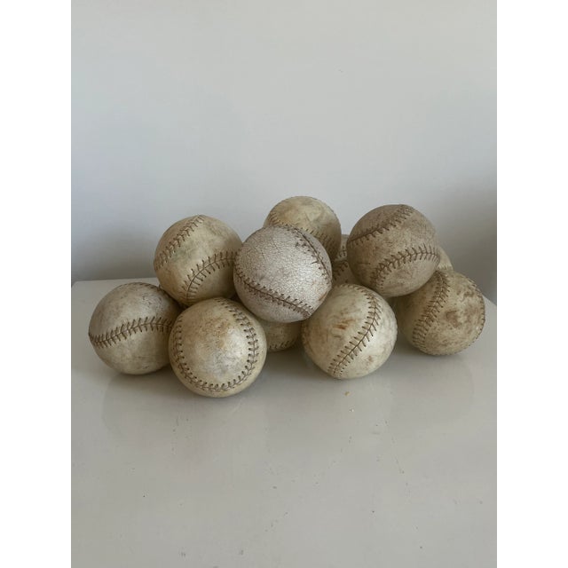 Animal Skin 1930s Large Vintage Stoneware Spouted Bowl With 15 Vintage Softballs For Sale - Image 7 of 10