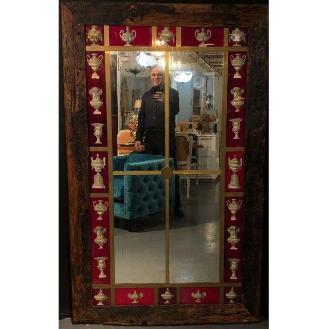 Rustic Italian Wall Mirror With Reverse Painted Classical Vases and Urns For Sale - Image 4 of 13