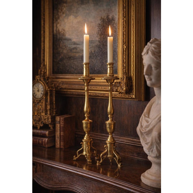 A splendid pair of baroque-style candlesticks, crafted from solid brass between the 1960s and 1970s. purchased in caserta,...
