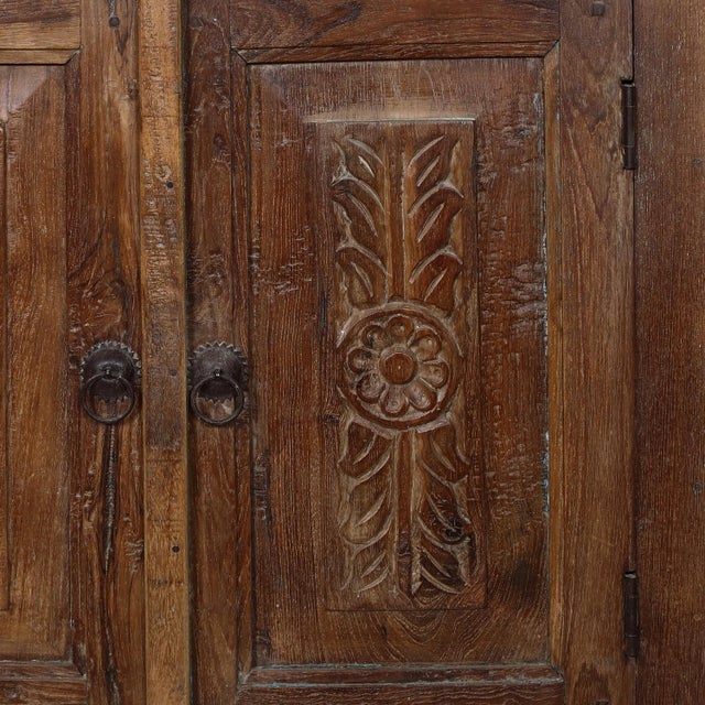 Nightstand constructed from antique Indian painted teakwood doors and architectural elements, showcasing the depth,...