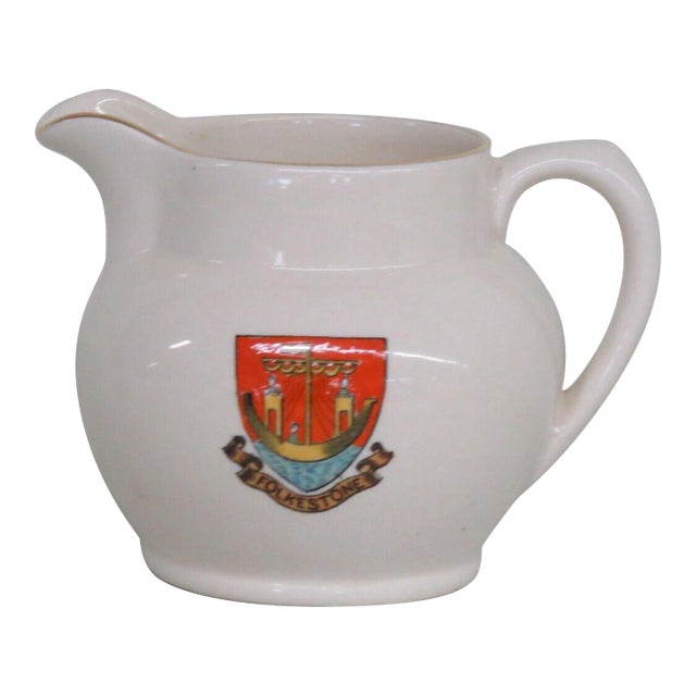 Wh Goss England Porcelain White Gold Folkestone Coat of Arms Creamer For Sale