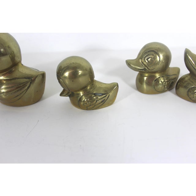 Mid Century Brass Duck Mother and Ducklings- Set of 5 For Sale - Image 9 of 9