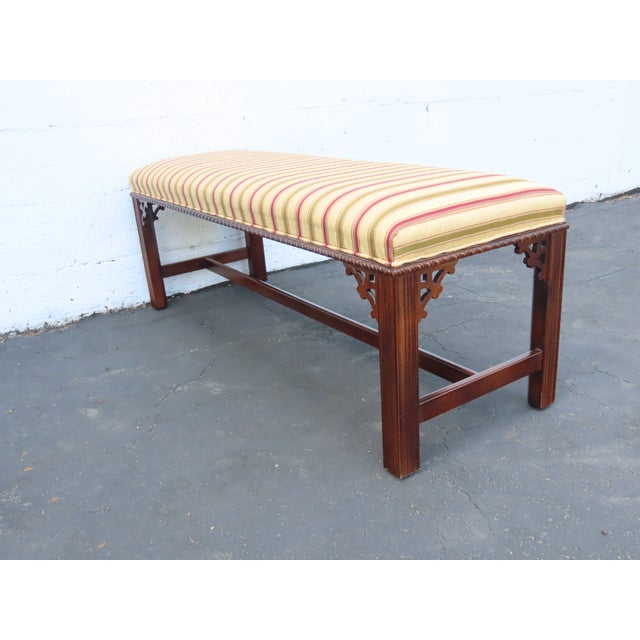 Chippendale Chinese Chippendale Long Upholstered Window Hall End of Bed Bench 6596 For Sale - Image 3 of 10