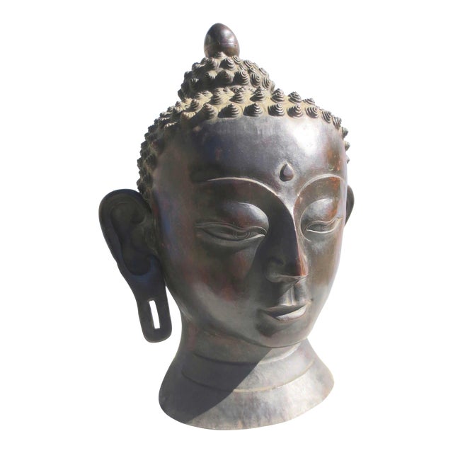 Large Chinese Copper Buddha Head For Sale