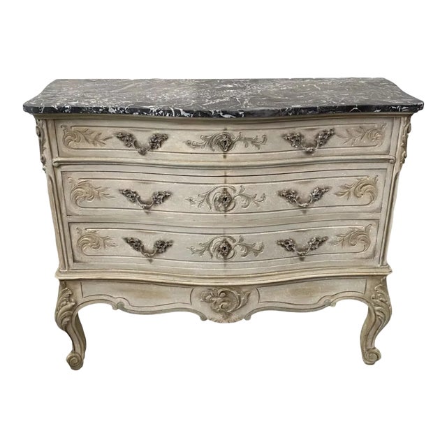 French Louis XV Style Marble Top Painted Commode For Sale