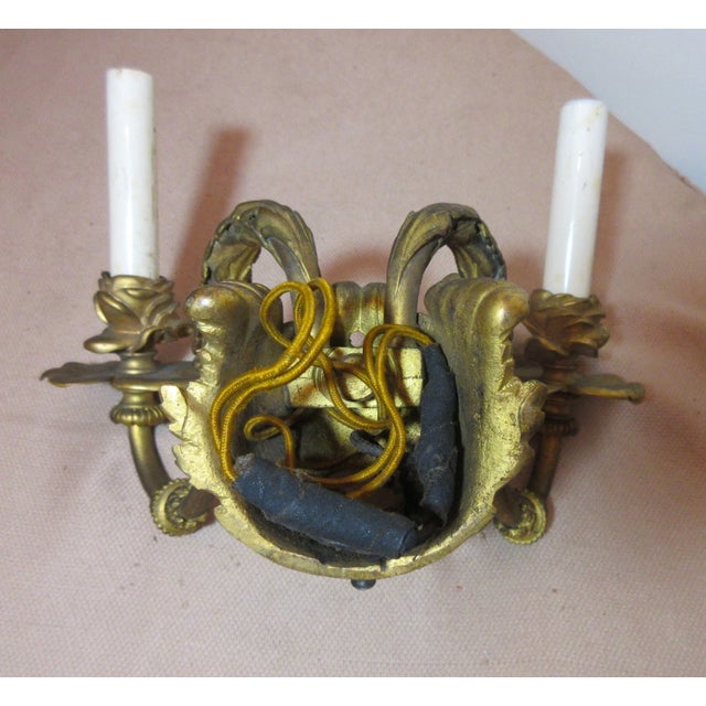 Antique Ornate Gilded Dore Bronze Brass Electric Wall Fixture Sconce For Sale - Image 11 of 12