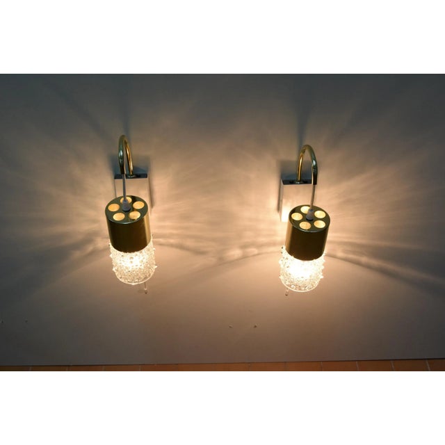 Made in Czechoslovakia Made of glass, brass With aged patina Re-polished Fully functional Original condition. Up to 250V...