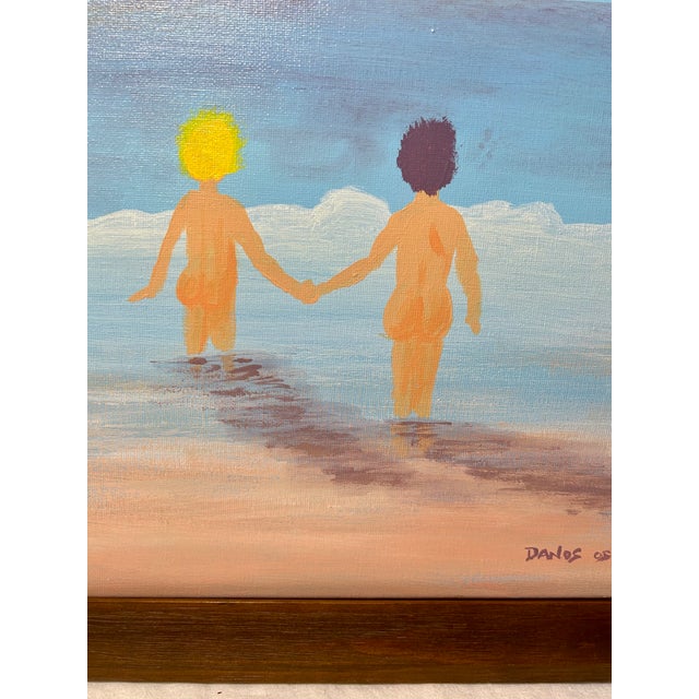2000s Impressionistic Seascape "Let's Go Swimming" Oil Painting on Canvas by Danos, Framed For Sale In Palm Springs - Image 6 of 10