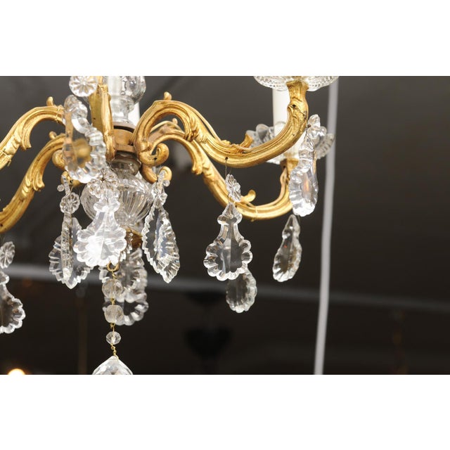 Petite Gilt Bronze & Crystal Louis XV Style Chandelier, 1930s France For Sale - Image 4 of 13