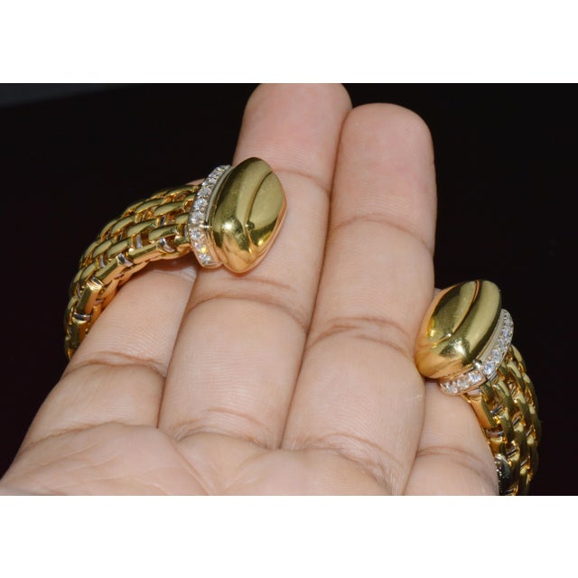 Rare Vintage Fope 1.00ct Natural Diamond Flex'it 18k Gold Open Cuff Bangle Bracelet For Sale In Dallas - Image 6 of 13