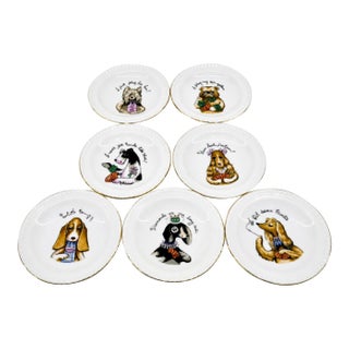 Vintage Ardalt Japan Dogs Playing Cards Porcelain Plates, Set of 7 For Sale