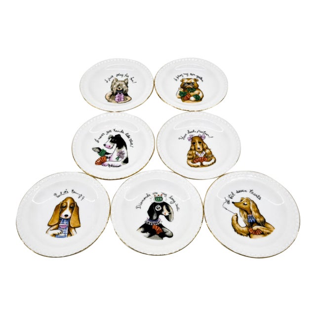Vintage Ardalt Japan Dogs Playing Cards Porcelain Plates, Set of 7 For Sale