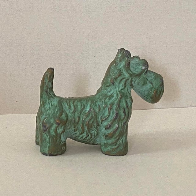 Art Deco Antique Virdigris Patinated Bronze Scottie Dog Sculpture Miniature 2 1/4" Scottish Terrier Scotty. For Sale - Image 3 of 6