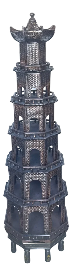 Rare Anglo-Indian Painted Pagoda with Original Miniature-Decorated Stand